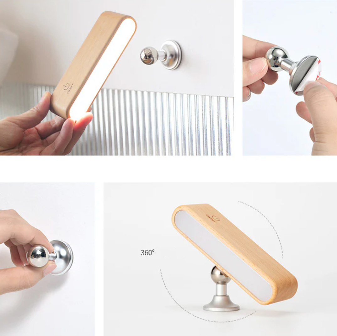 Stolní lampa z masivního dřeva s magnetickým nabíjením